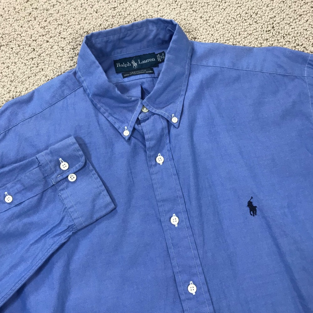 Ralph Lauren Yarmouth Mens 17‎ 34/35 Blue Pinpoint Oxford Button Down Shirt L/S